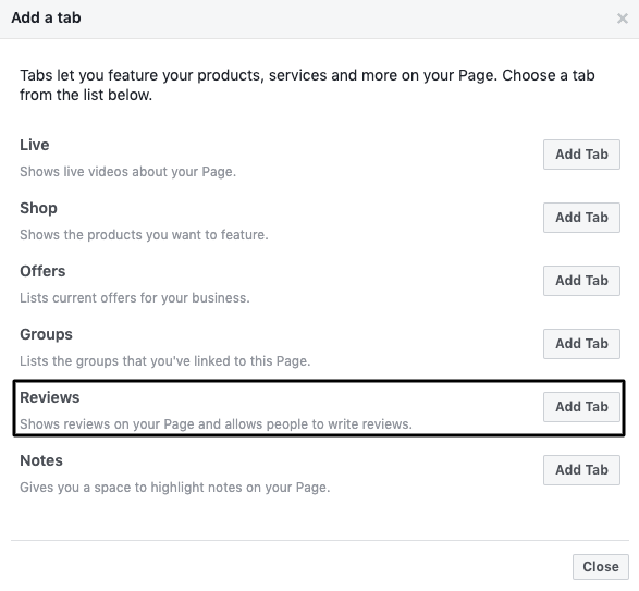 add facebook review tab on page