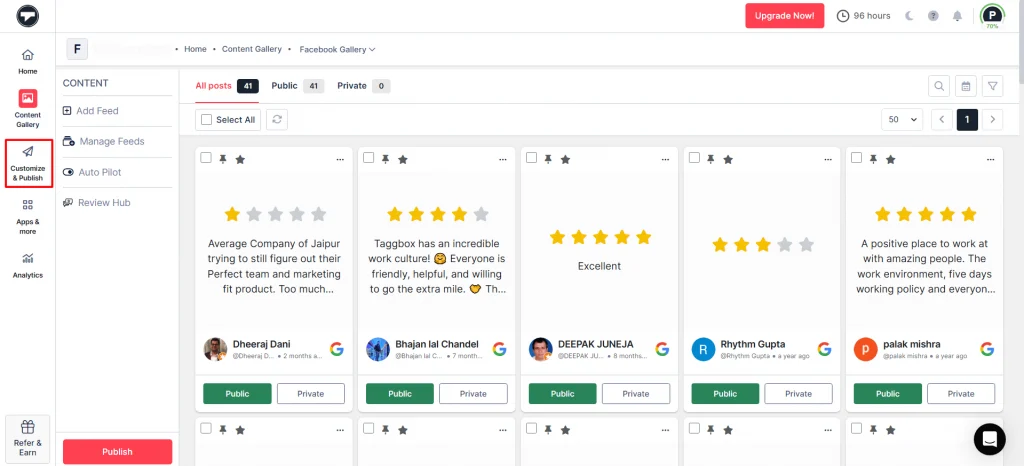 Galería de reseñas de Google