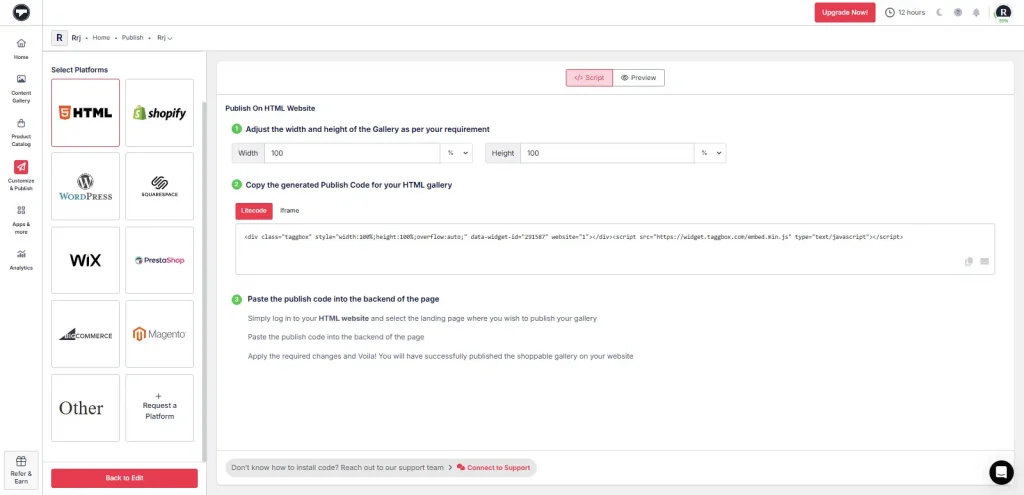 Generar código de feed de TikTok que se pueda comprar