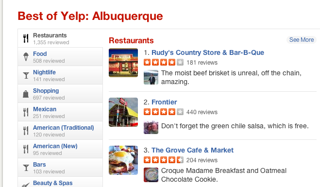 Reseña de Yelp para restaurantes
