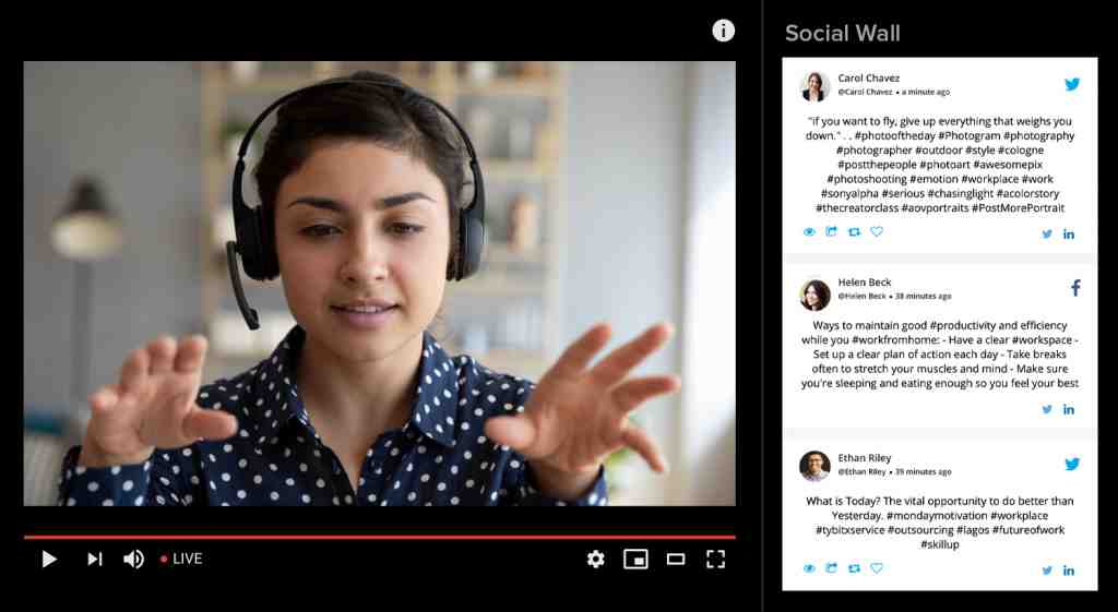 Youtube en vivo con muro de redes sociales