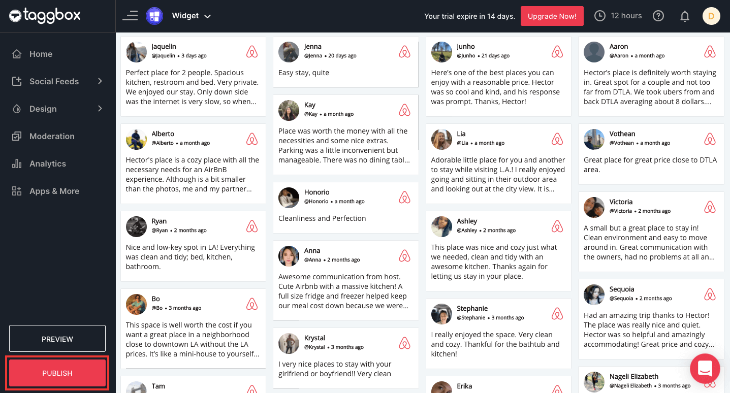 Airbnb 网站上的评论小部件