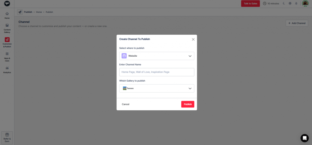 créer une chaîne pour publier