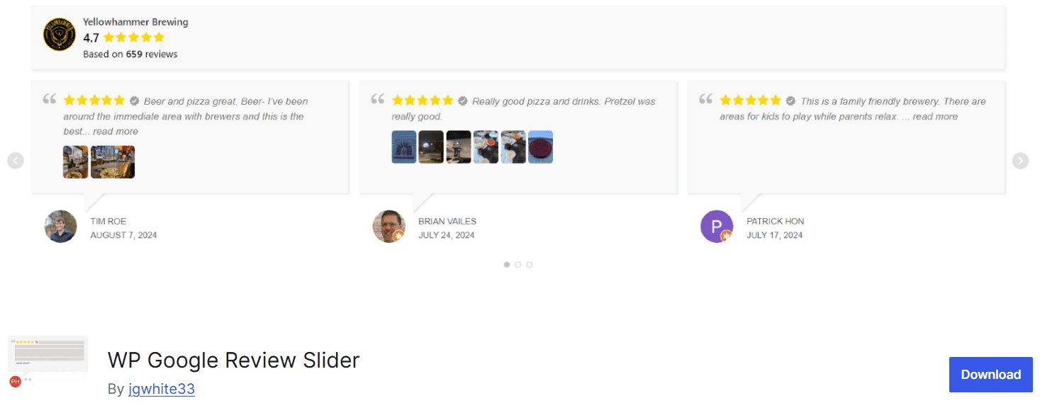 WP Google Review Slider plugin