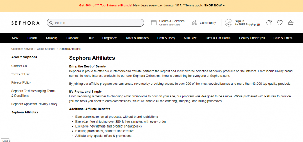 Programa de afiliados de Sephora