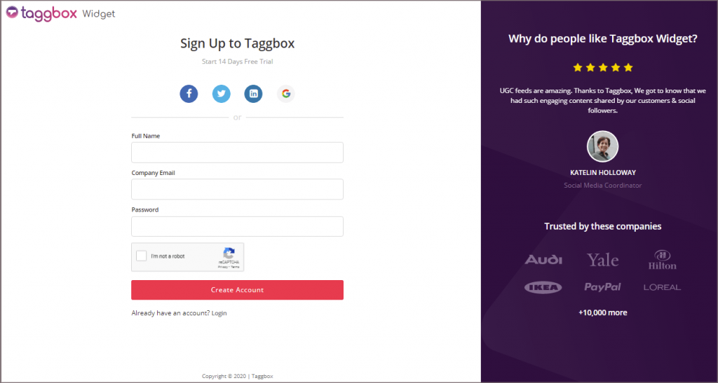 taggbox sign up