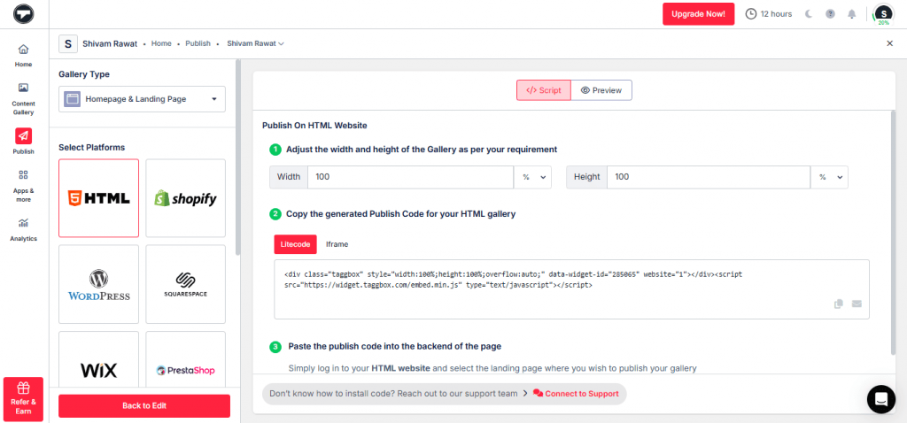 generate your embed code