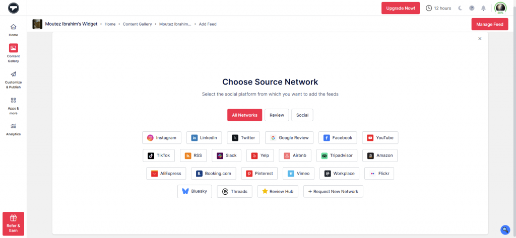select your social network