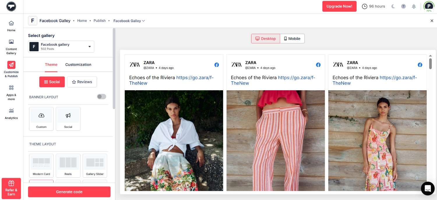 personalizza la tua galleria feed di Facebook