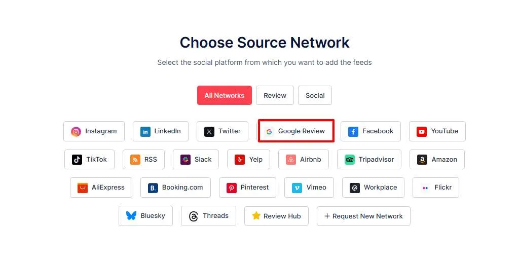 Selecteer netwerk om Google-recensies te tonen