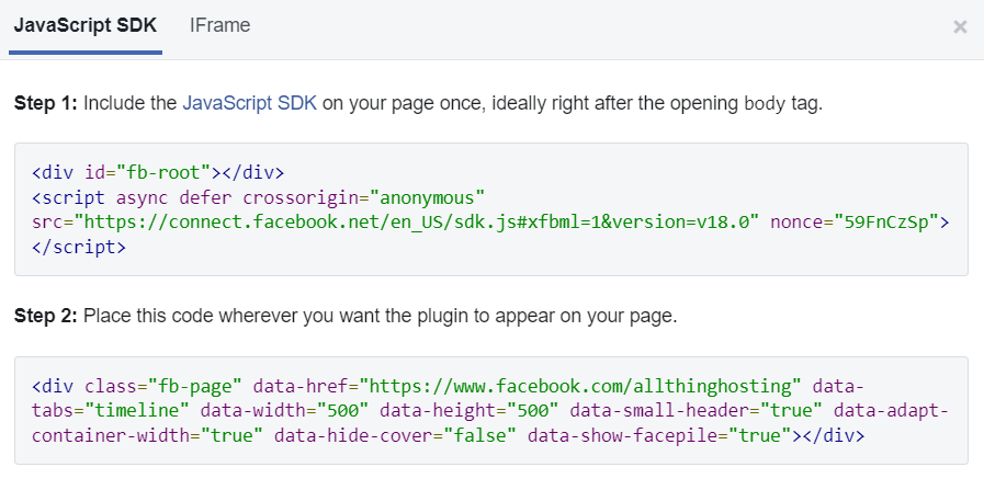 feed di Facebook sul mio sito web