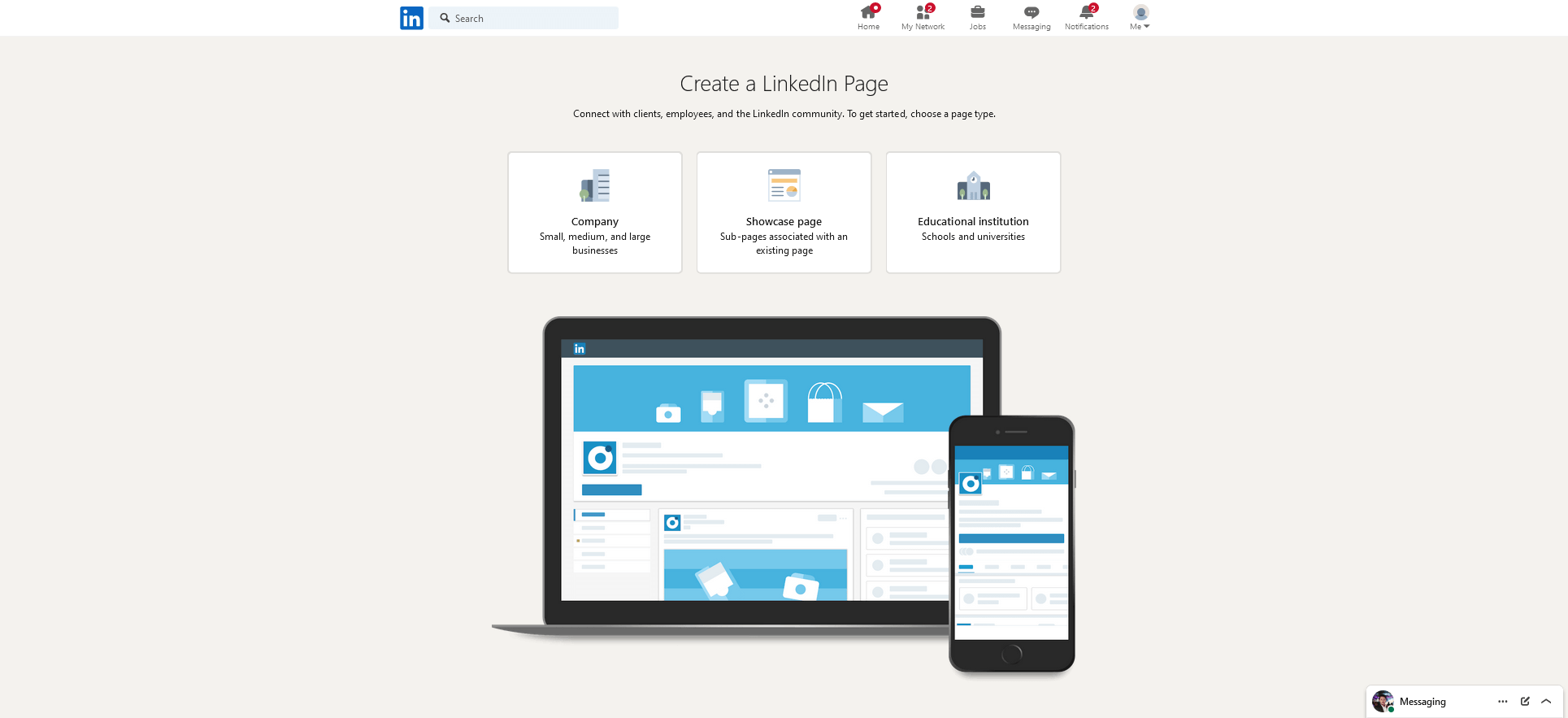 Wählen Sie einen zu erstellenden Seitentyp aus