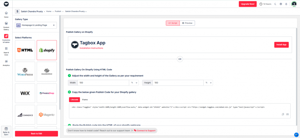 generar código para shopify