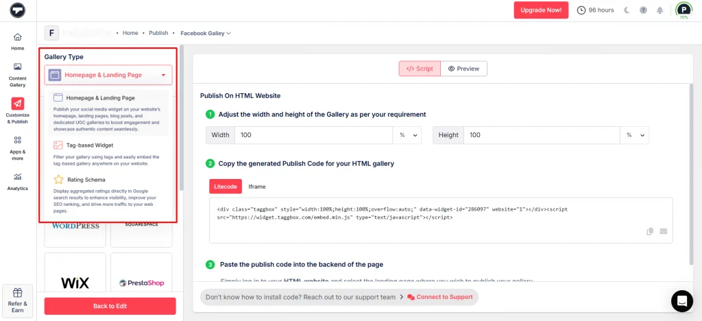 select gallery type to add rating schema