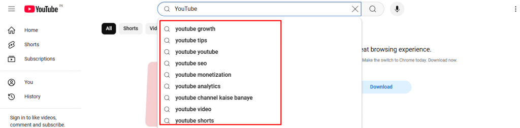 barra de búsqueda de youtube