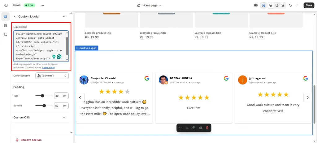 paste your html code