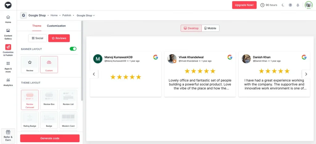 customize yur google review gallery