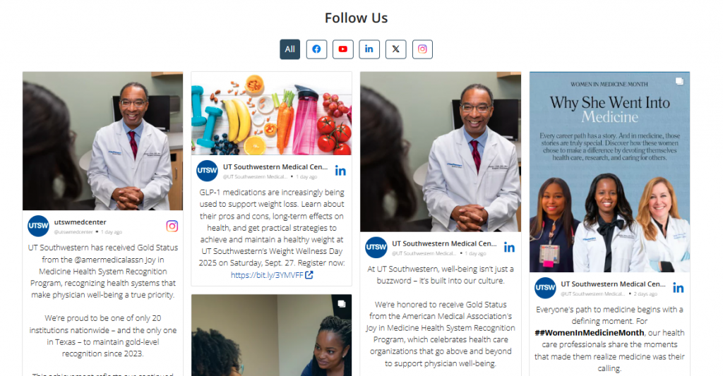 ウェブサイトのInstagram - UT Southwestern