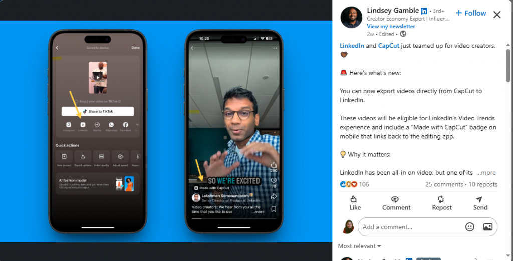 capcut integreren met linkedin