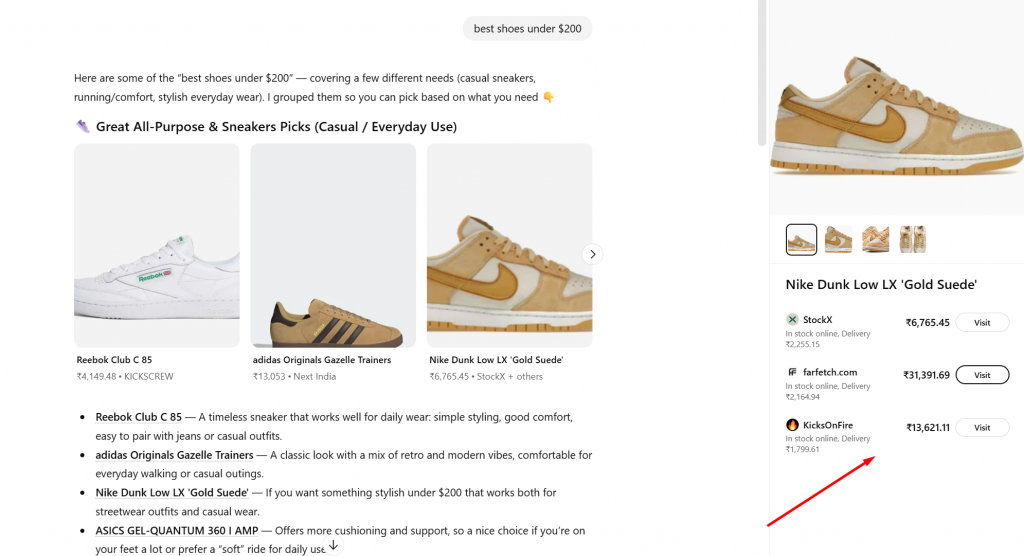 ChatGPT Shopping example