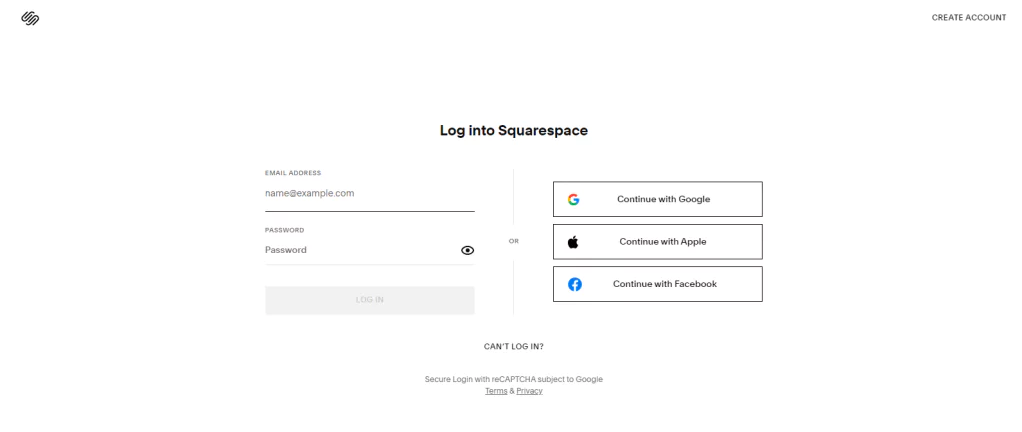 Login to Squarespace