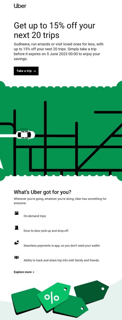 Email di sconti Uber